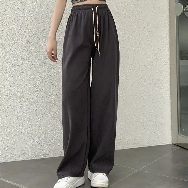Corduroy Double Drawstring Wide Leg Pants High Waist Casual Straight Pants Gray - Shop at LoveMi