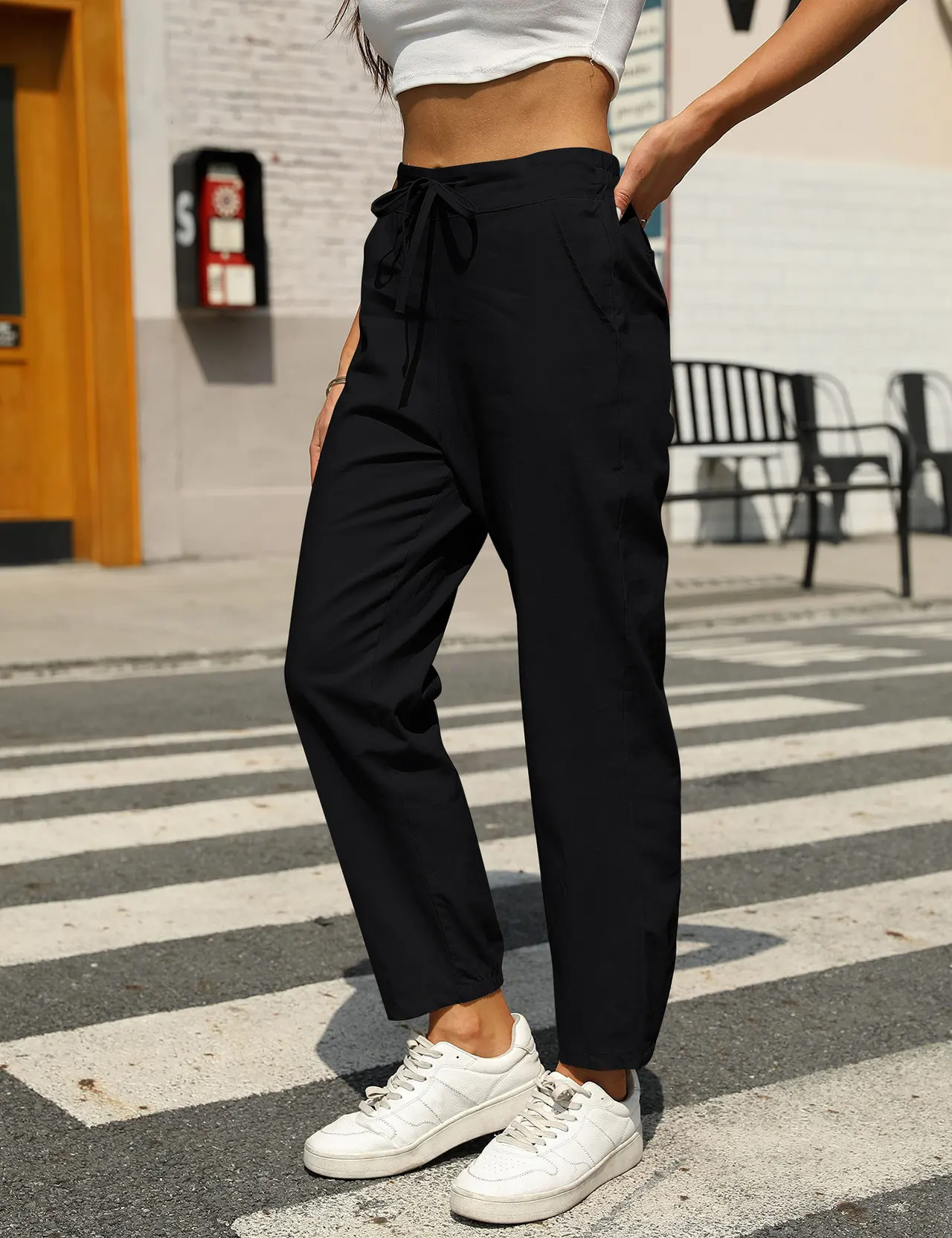 Women's New Casual Cotton And Linen Trousers - Black