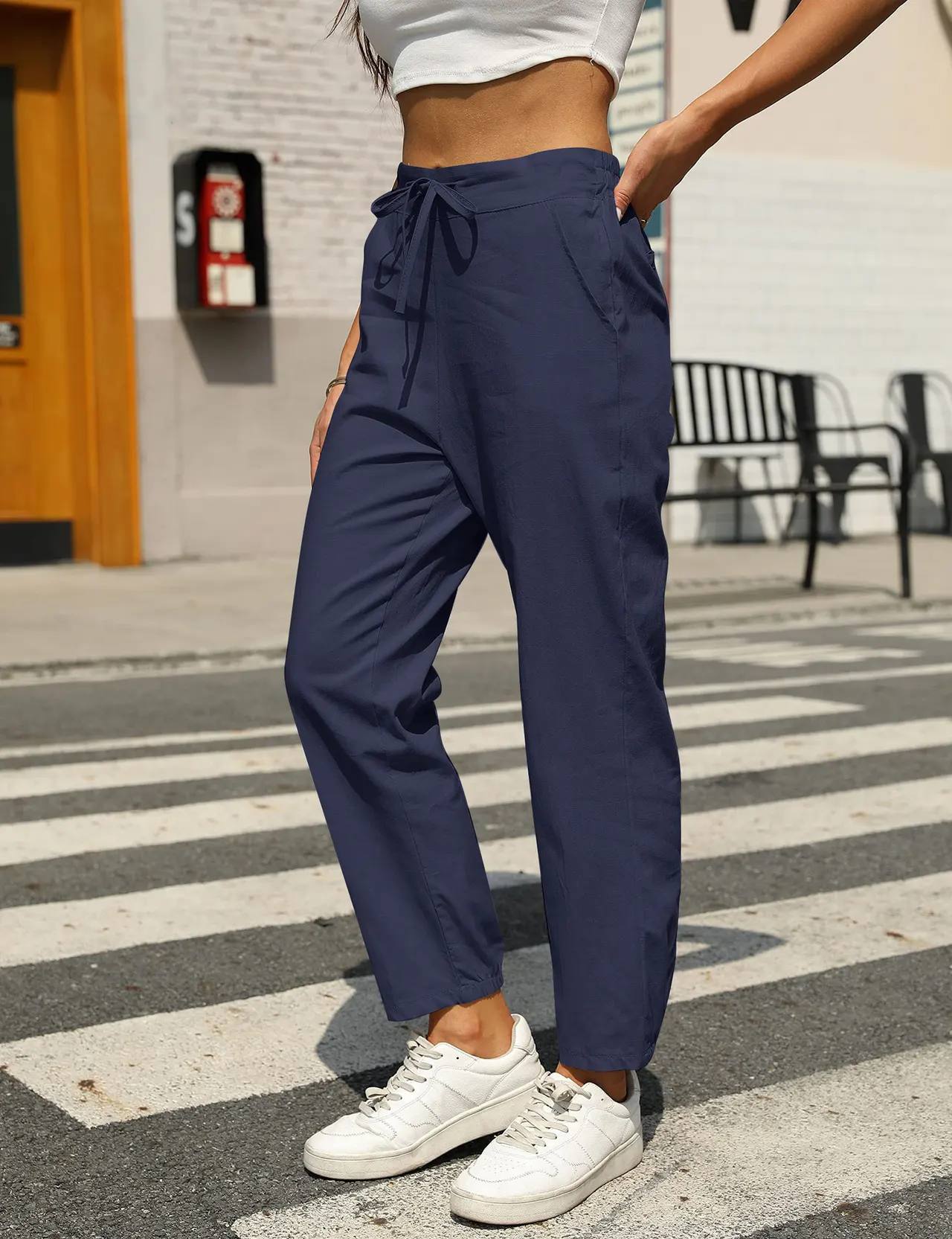 Women's New Casual Cotton And Linen Trousers - Blue