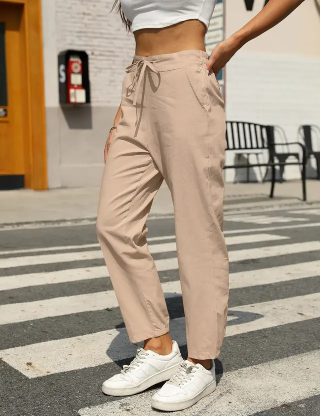 Women's New Casual Cotton And Linen Trousers Khaki - Shop at LoveMi