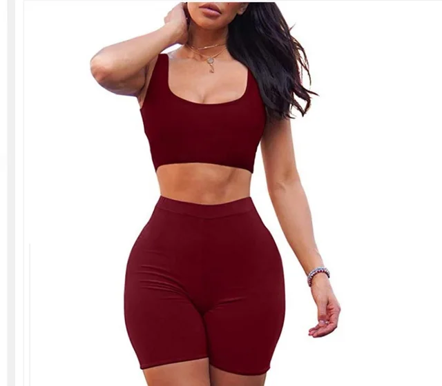 Commuter Sleeveless Tank Top Shorts Two piece Suit Wine Red - Shop at LoveMi