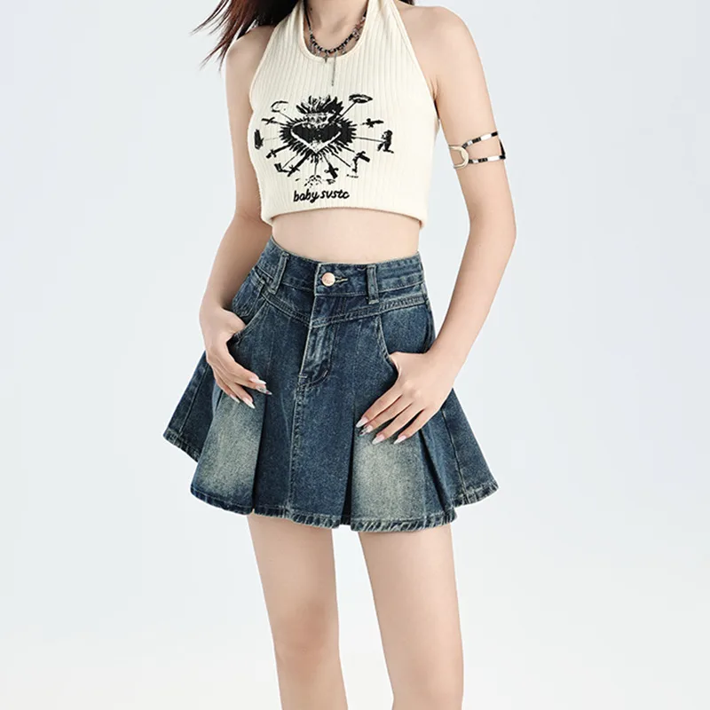 All matching Vintage Denim Skirt Women's High Waist Retro Nostalgic - Shop at LoveMi