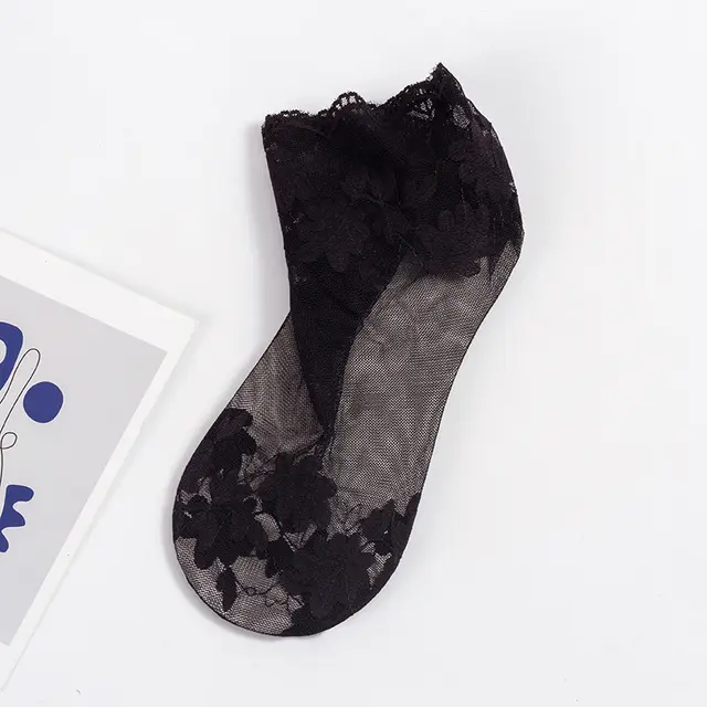 Women's Socks Thin Lace Lace Cotton Base Black - Shop at LoveMi