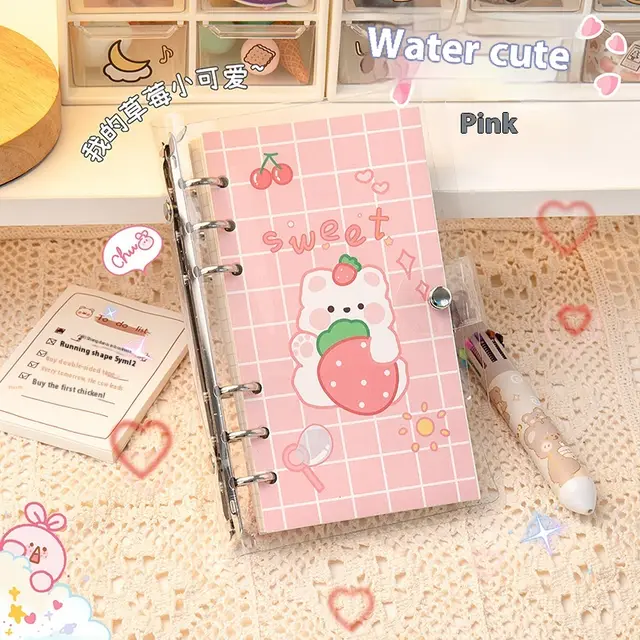 Cartoon Loose Spiral Notebook Cute Accounting Girl Heart Journal Book Cute Pink - Shop at LoveMi