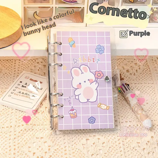 Cartoon Loose Spiral Notebook Cute Accounting Girl Heart Journal Book Cute Purple - Shop at LoveMi
