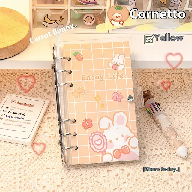 Cartoon Loose Spiral Notebook Cute Accounting Girl Heart Journal Book Cute Yellow - Shop at LoveMi