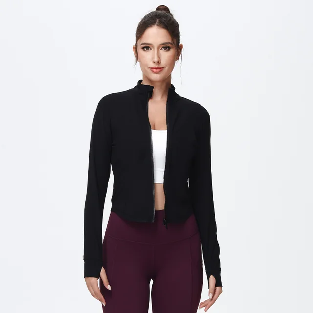 Yoga Coat Stand Collar Jacket Top Sports Slim fitting Black - Shop at LoveMi