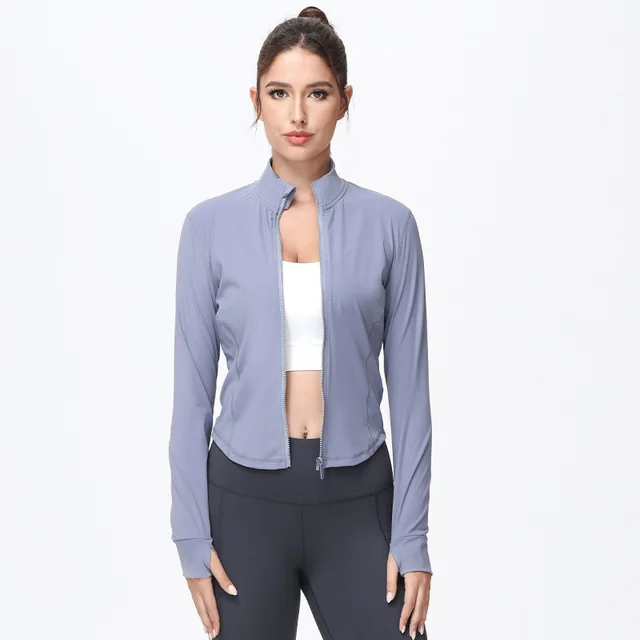 Yoga Coat Stand Collar Jacket Top Sports Slim fitting Haze Blue - Shop at LoveMi