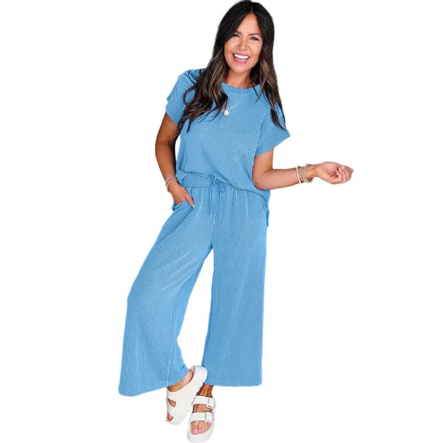 Short Sleeve Two piece Simple Loose Knit Casual Suit P305 - Shop at LoveMi