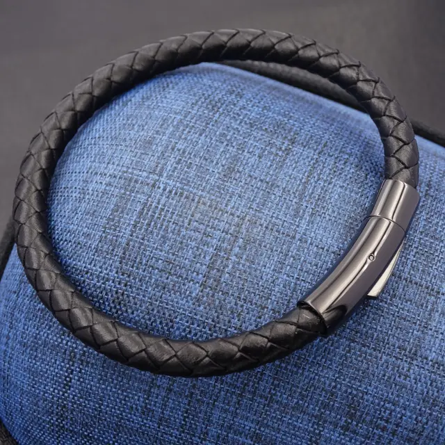 Woven Leather String Men's Bracelet Wrist Ring Fashion Black - Shop at LoveMi