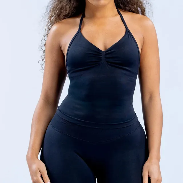 High Elastic Matte Nylon Seamless Sports Vest Top Black - Shop at LoveMi