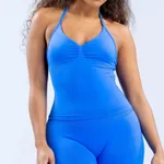 High Elastic Matte Nylon Seamless Sports Vest Top - Electric Light Blue