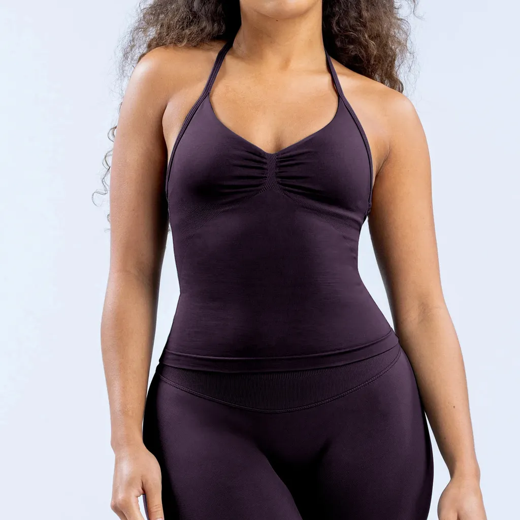 High Elastic Matte Nylon Seamless Sports Vest Top - Grape Purple