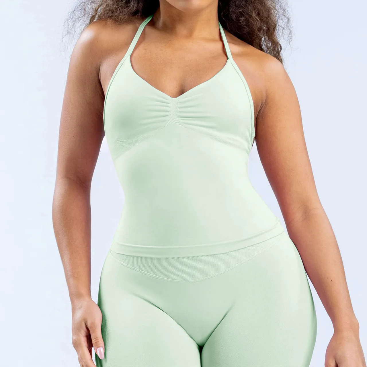 High Elastic Matte Nylon Seamless Sports Vest Top - Light Green