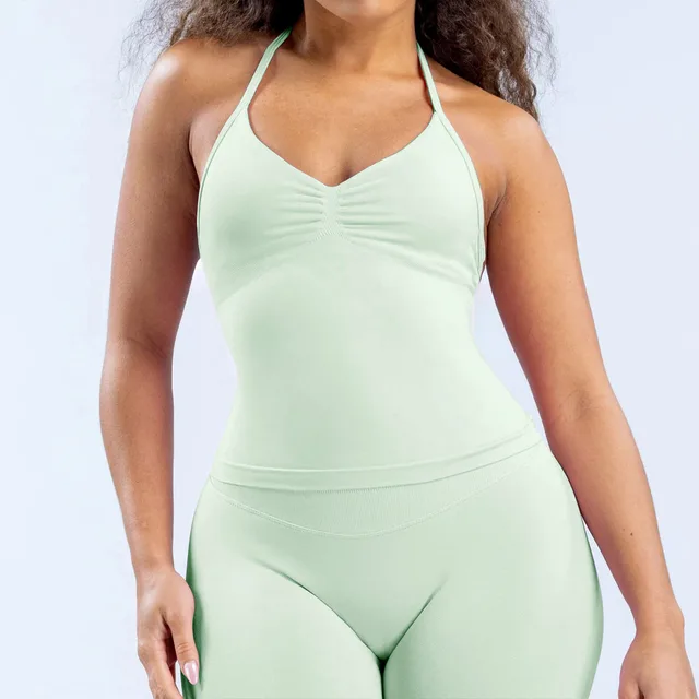 High Elastic Matte Nylon Seamless Sports Vest Top Light Green - Shop at LoveMi
