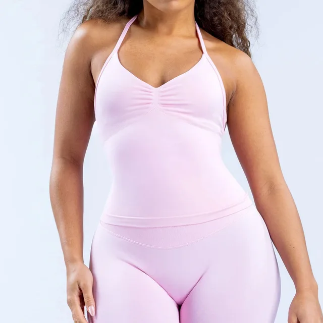 High Elastic Matte Nylon Seamless Sports Vest Top Pink - Shop at LoveMi