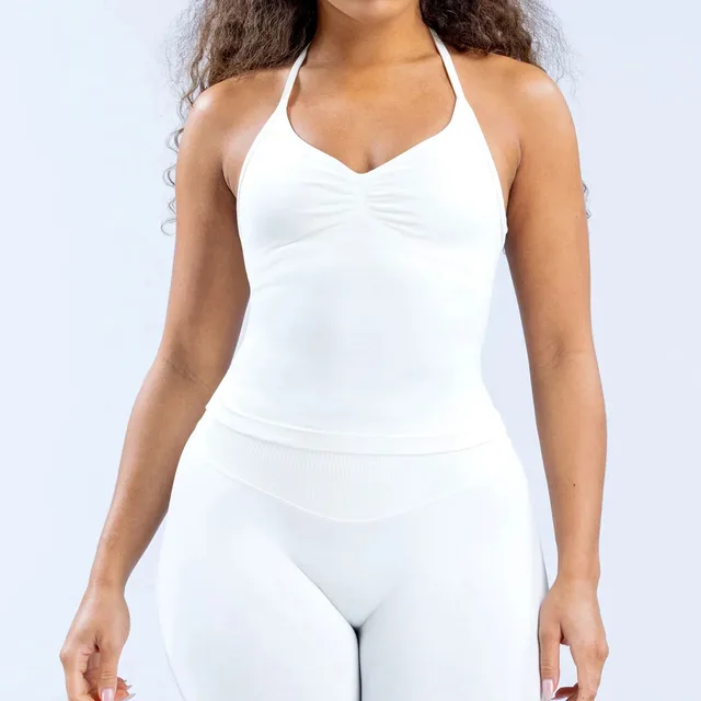 High Elastic Matte Nylon Seamless Sports Vest Top White - Shop at LoveMi