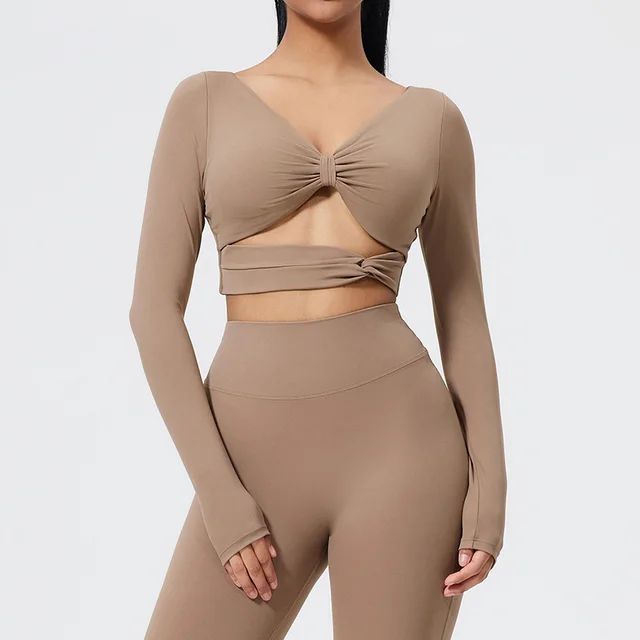 Fold Movement Underwear Long Sleeve Detachable Beauty Back Cocoa Color - Shop at LoveMi