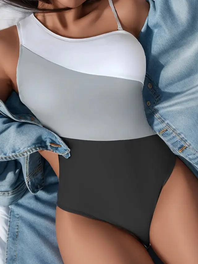 Color Matching High Waist Bikini One piece Swimsuit Black - Shop at LoveMi