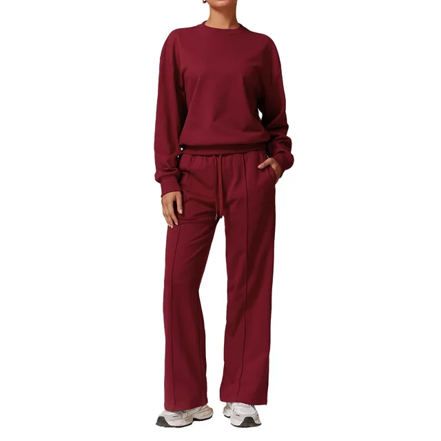 High Waist Wide Leg Slimming Long Sleeve Running Workout Comfort Suit Sweatshirt And Sweatpants Are - Shop at LoveMi