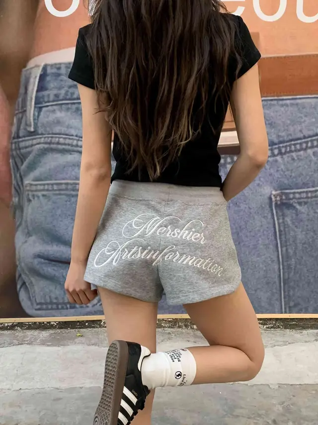Vintage Camouflage Color Matching Embroidered Shorts Casual Sports Pants Flower Gray - Shop at LoveMi