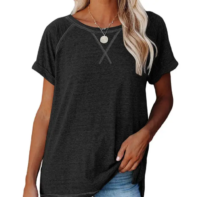 Fashion Slim fit Solid Color Women's T shirt Black - Shop at LoveMi