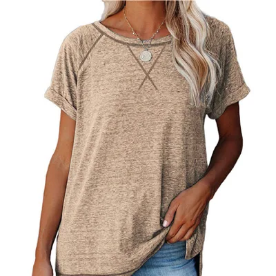 Fashion Slim fit Solid Color Women's T shirt Camel - Shop at LoveMi