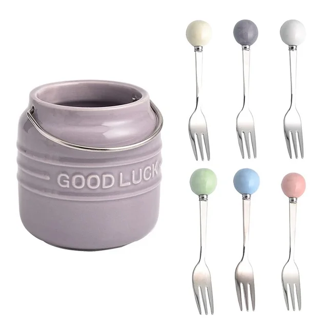 Fashion Fruit Dessert Fork Storage Tank Suit Purple Can 6 Colors Fruit Fork - Shop at LoveMi