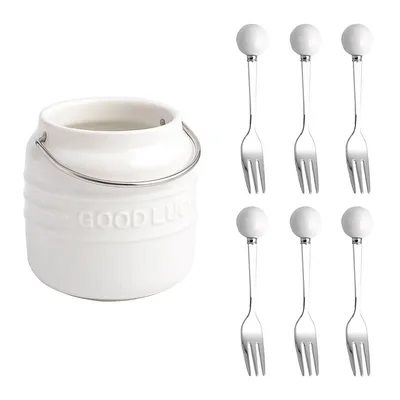 Fashion Fruit Dessert Fork Storage Tank Suit White Can White Fork 6 - Shop at LoveMi