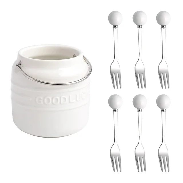 Fashion Fruit Dessert Fork Storage Tank Suit - White Can White Fork 6 - View 1