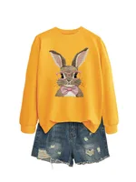 Brown Rabbit Bow Round Neck Sports Sweater - Yellow Sweater Color Picture