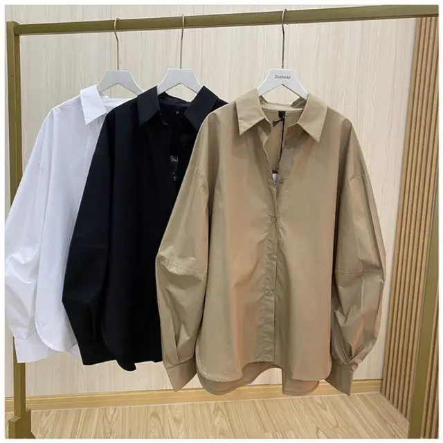 Women's Solid Color Retro Casual Long Sleeve Loose Shirt Khaki - Shop at LoveMi