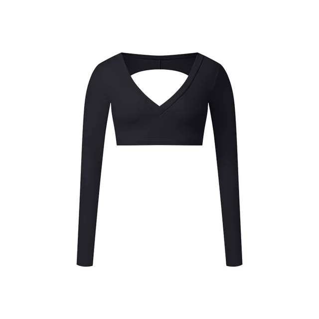 Long T Deep V Shaping Back Hollow out Short Top Black - Shop at LoveMi