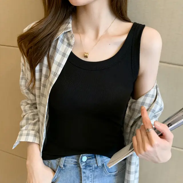 Women's Inner Wear Outer Wear Spring Summer Slim fit Top Bottoming Shirt Classic Black - Shop at LoveMi