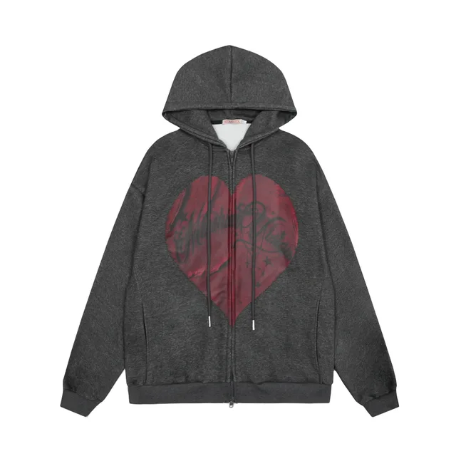 American Retro Love Letter Hooded Sweater Dark Gray - Shop at LoveMi