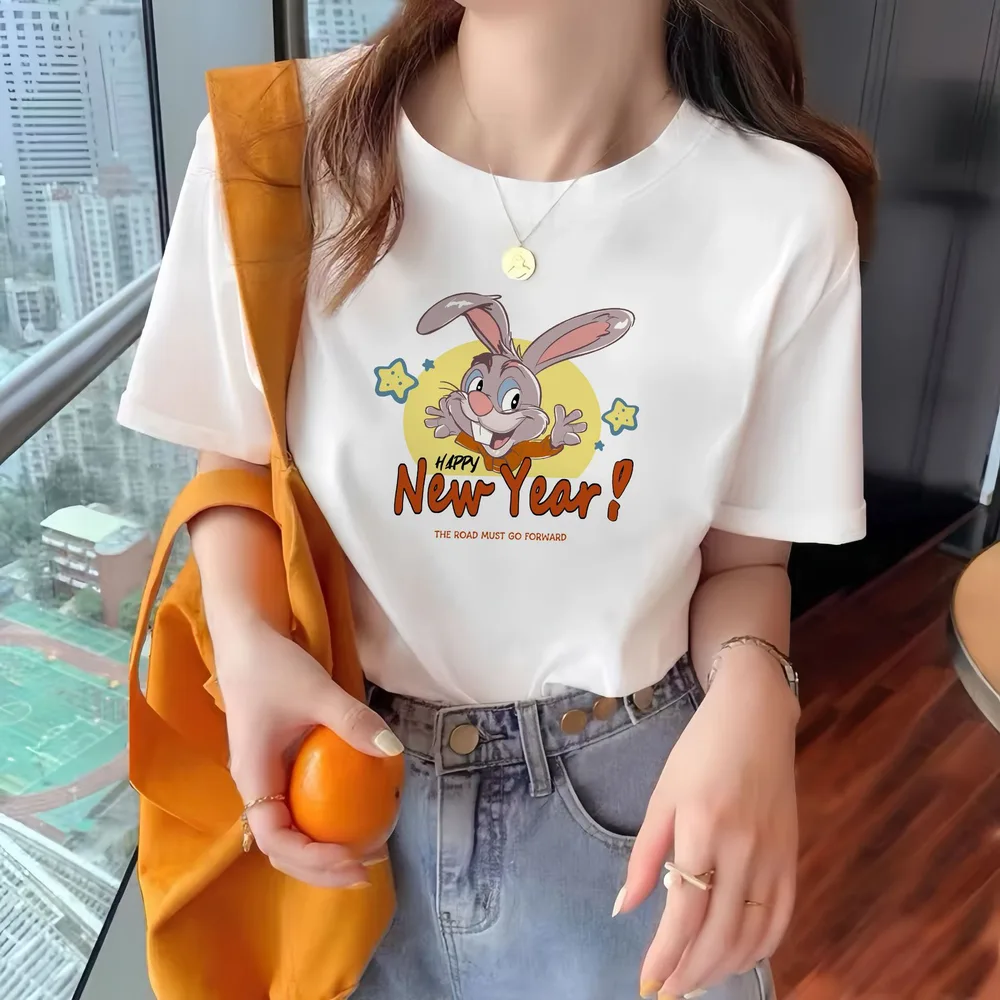 Round Neck Western Style Printed Versatile Harajuku Style Top Pure Cotton Newyear - Shop at LoveMi