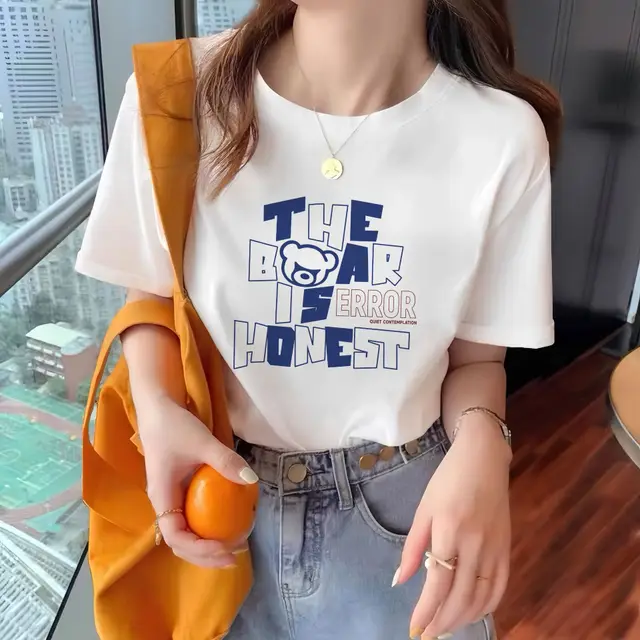 Round Neck Western Style Printed Versatile Harajuku Style Top Pure Cotton The Cool - Shop at LoveMi
