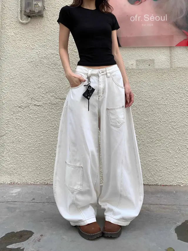 Women's Retro White Wide leg Jeans White - Shop at LoveMi