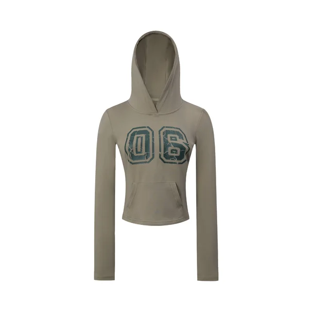 American Retro Hot Girl European And American Printed Hooded Slim Fit Long sleeved T shirt Brown - Shop at LoveMi