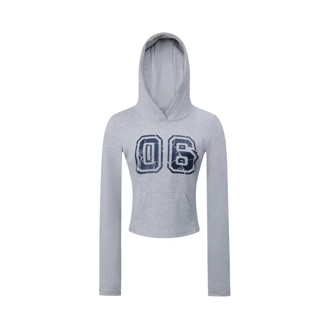 American Retro European And American Printed Hooded Slim Fit Long sleeved T shirt Gray - Shop at LoveMi
