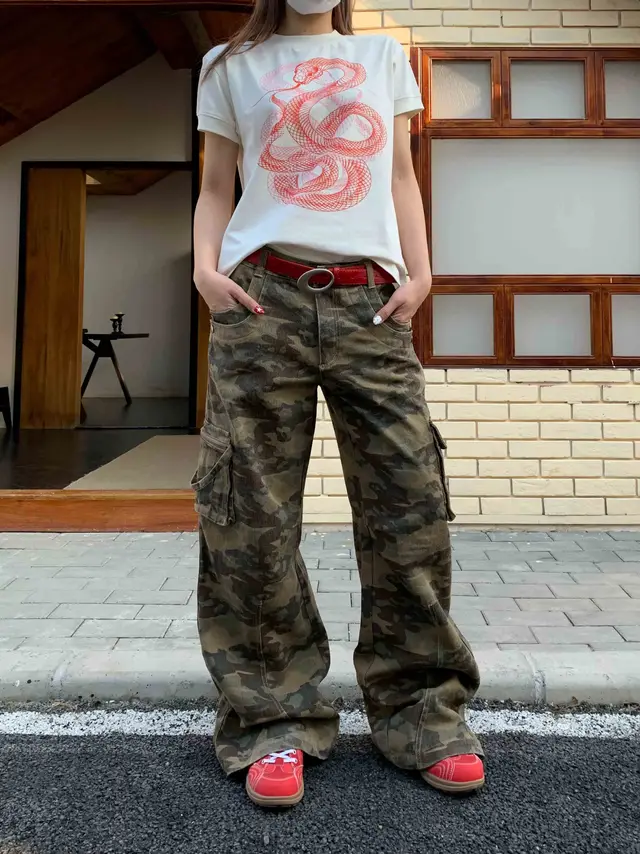 Camouflage Zipper Three dimensional Pocket Denim Overalls Coffee Green - Shop at LoveMi