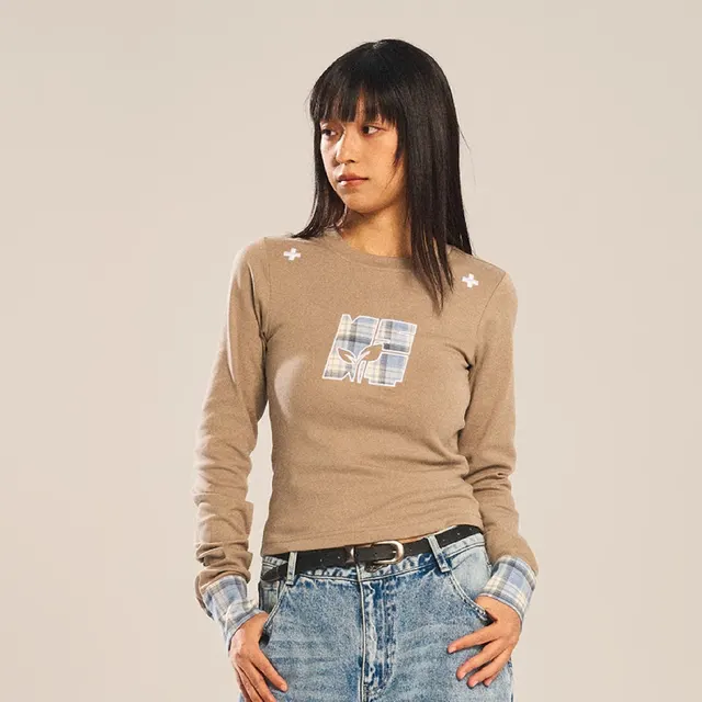 Sprout Plan Checkered Cloth Cover Long Sleeve Female Grey - Shop at LoveMi