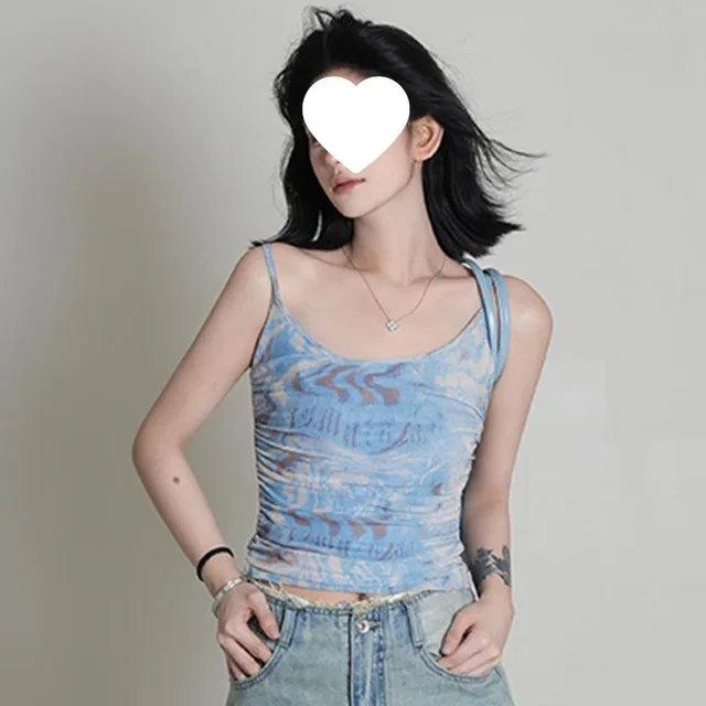 Summer New Tie dyed Thin Short Long Sleeve Women's Slim Fit Blue Vest - Shop at LoveMi