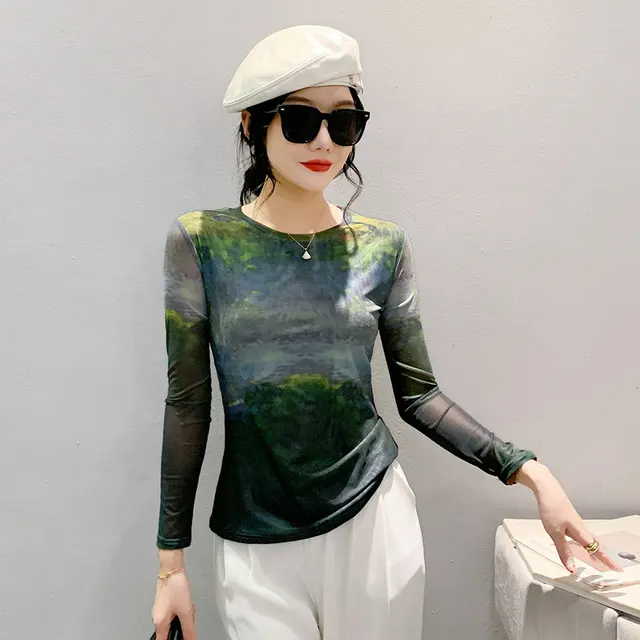 Fall Winter Fashion Voile Printed Slim Top Picture Color - Shop at LoveMi