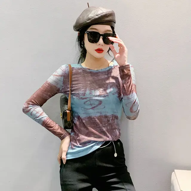 Fall Winter Fashion Voile Printed Long Sleeve Round Neck Slim Fit Picture Color - Shop at LoveMi