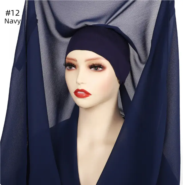 Pure Color Pearl Chiffon Scarf Plus The Same Color 12 Navy Blue - Shop at LoveMi
