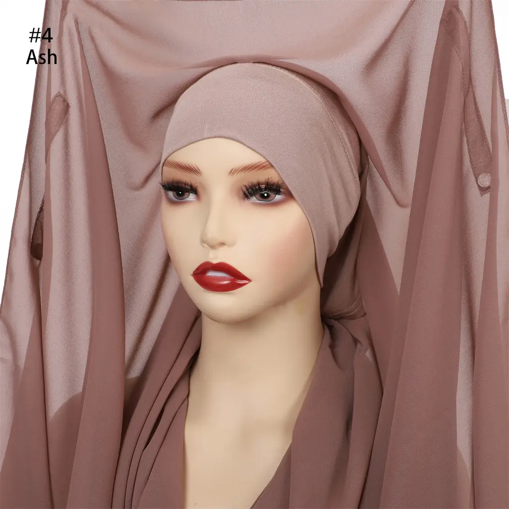 Pure Color Pearl Chiffon Scarf Plus The Same Color - 4 Red Khaki Color - View 1