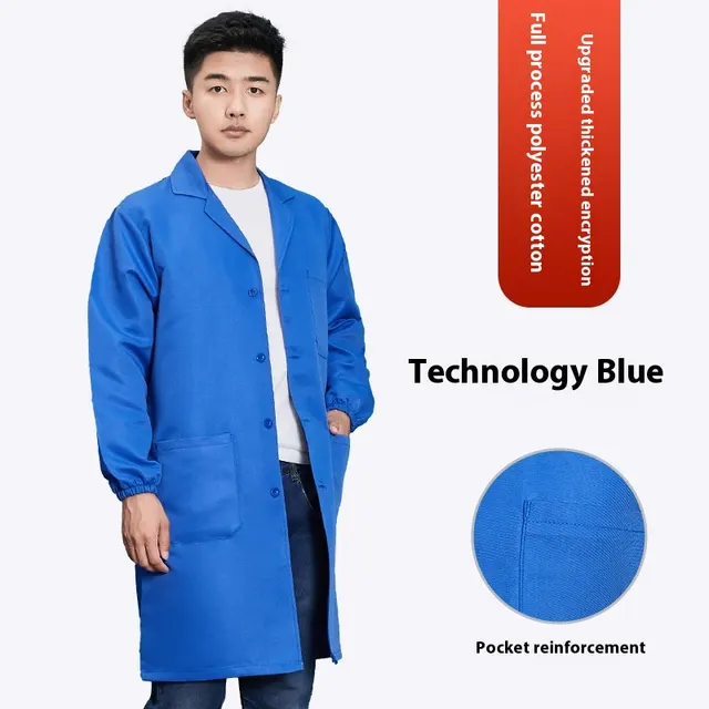 Work Clothes Blue Long Sleeve Dustproof Unlined Long Gown Polyester Cotton Upgrade Blue - Shop at LoveMi