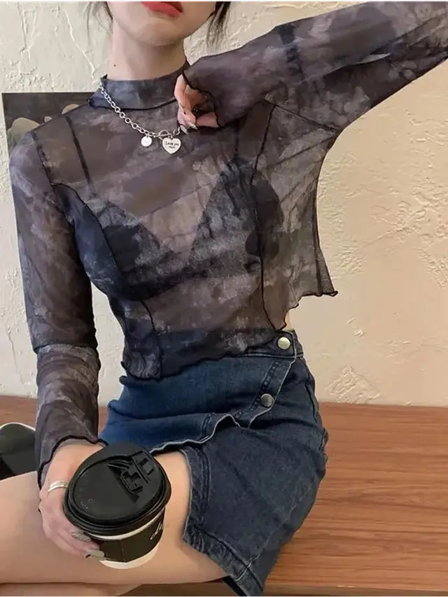 Summer New Short Tie dyed Bottoming Shirt For Women Underwear Crew Neck Halo Stain - Shop at LoveMi