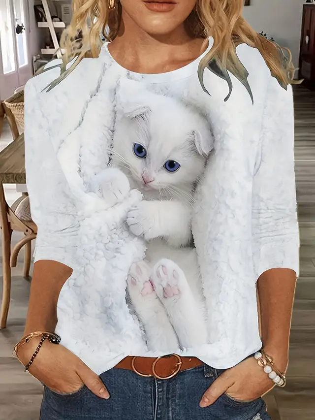 European And American Flower Plant Printed Round Neck Long Sleeve 12Color - Shop at LoveMi